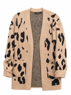 Beige Leopard Print Open Cardigan Sweater
